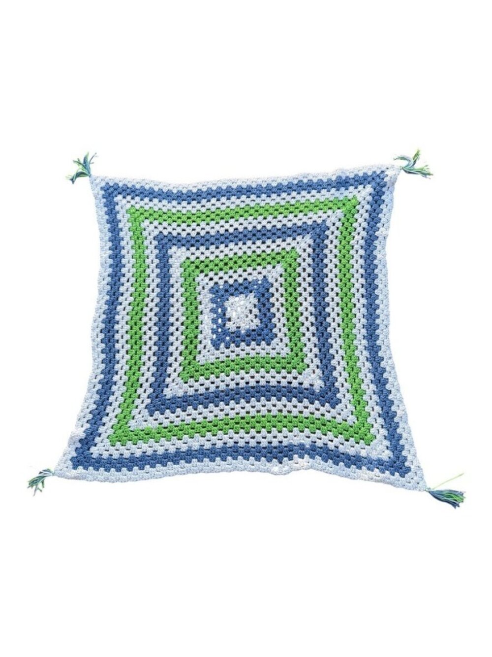 Handmade Crochet Baby Blanket Afghan Crib Blue Green White 34" x 34" Soft